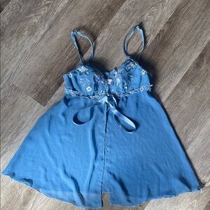 VTG LA SENZA Blue Floral Embroidered Babydoll Nightie